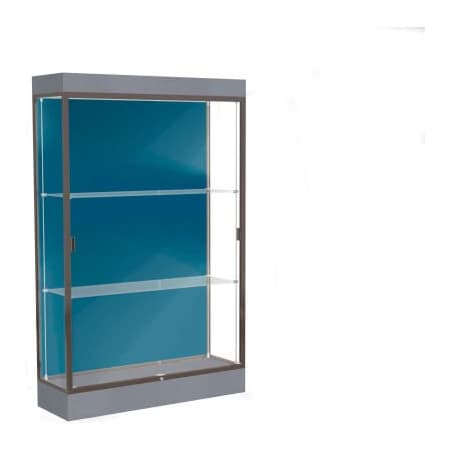Waddell Display Case Of Ghent Edge Lighted Floor Case, Blue Steel Back, Dark Bronze Frame, 6" Carbon Mesh Base, 48"W x 76"H x 20"D 92LFBS-BZ-CM